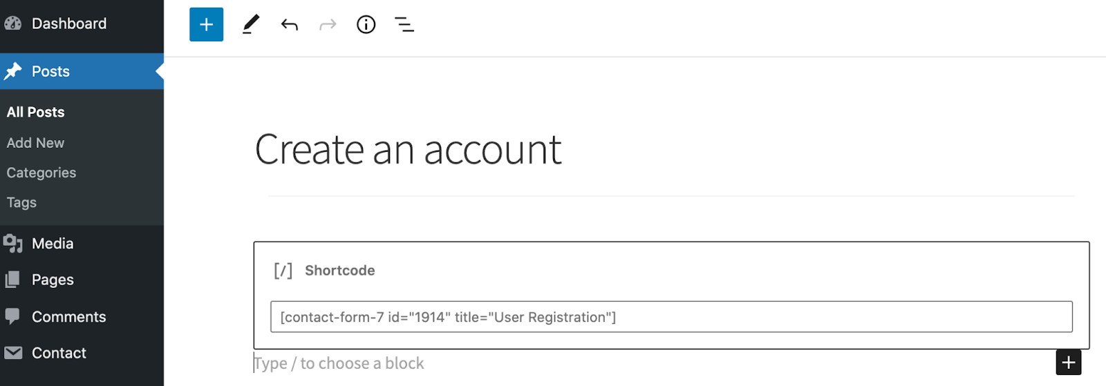 entering a shortcode in WordPress