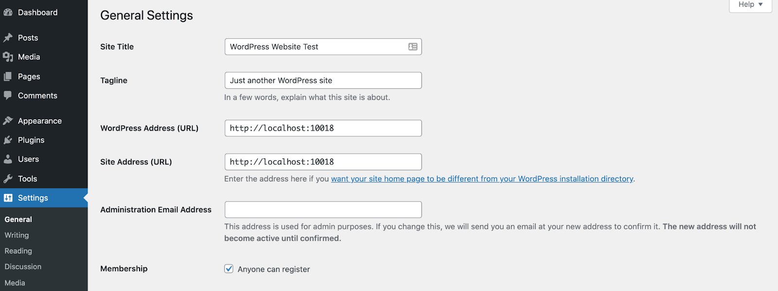 membership settings in WordPress