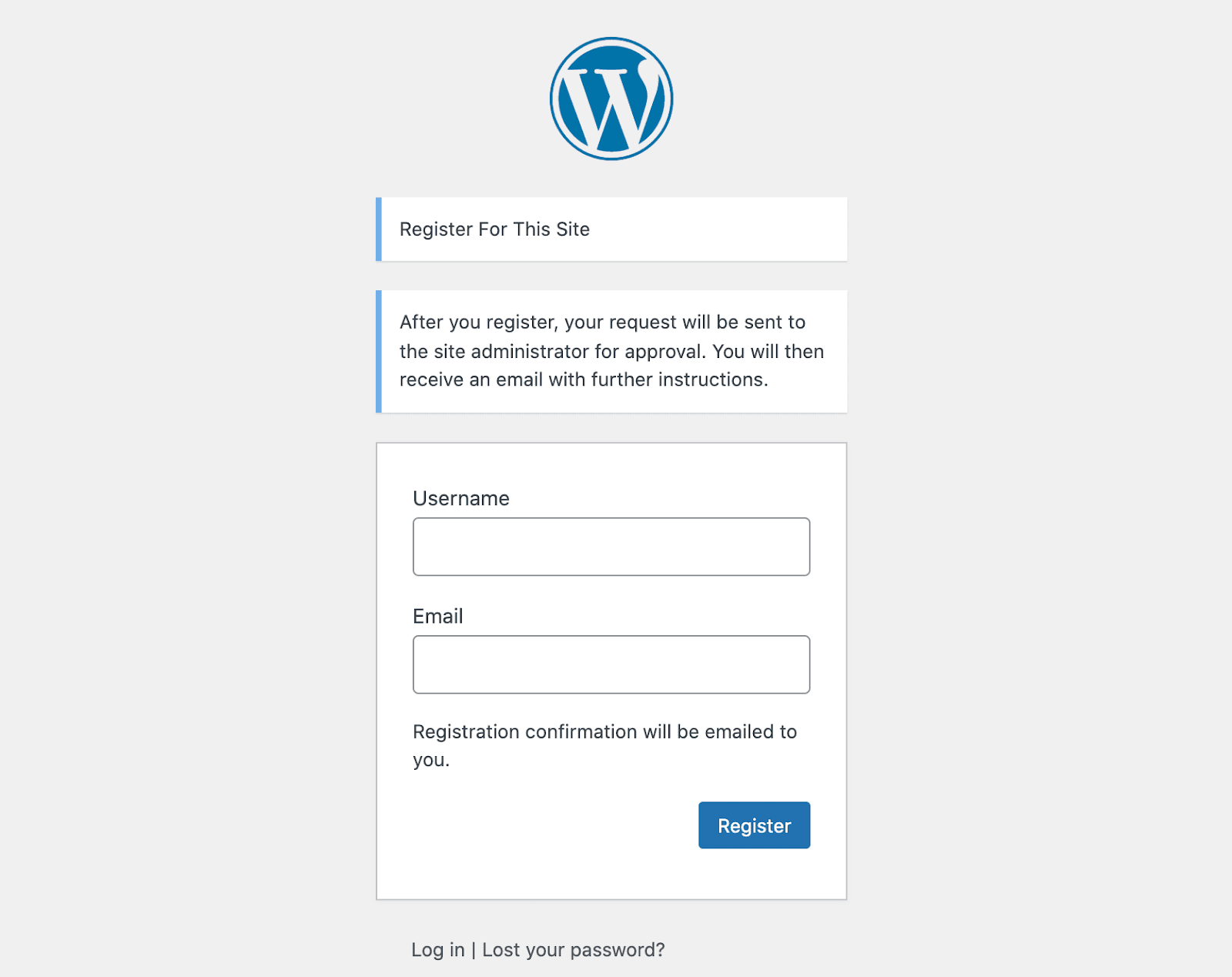 notice that registration needs to be confirmed