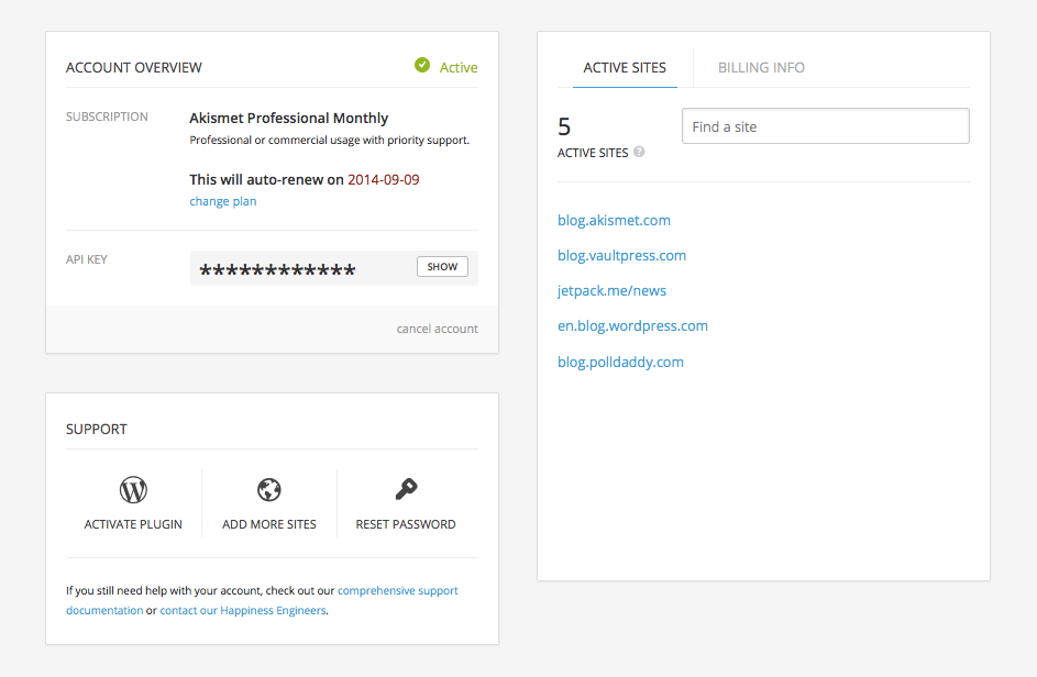 New Akismet Account Dashboard