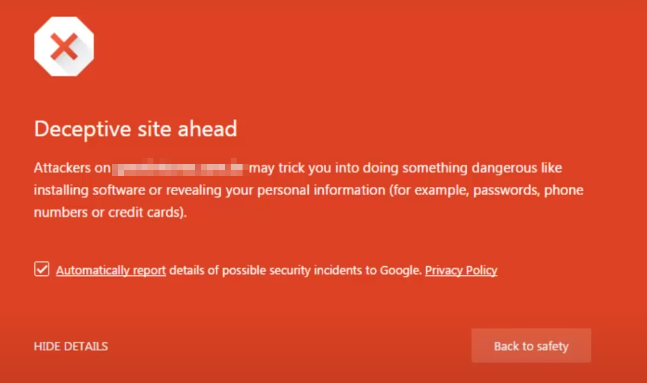 deceptive site ahead warning