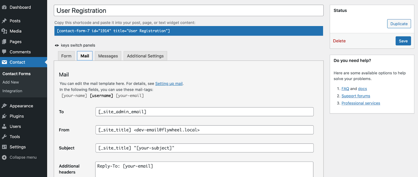 Email options in Contact Form 7