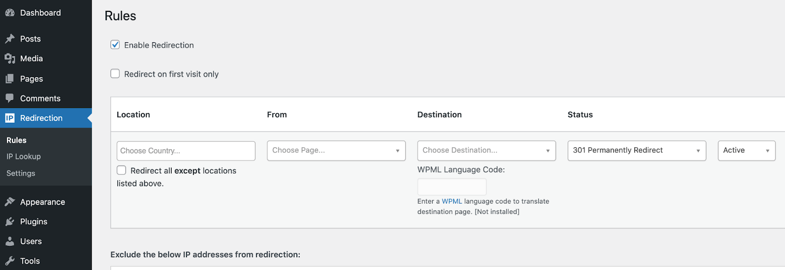 setting up redirections based on location