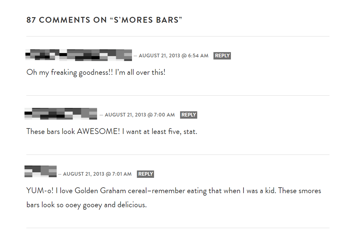 valuable, legitimate comments on a S'mores bar recipe