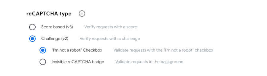 options for reCAPTCHA type