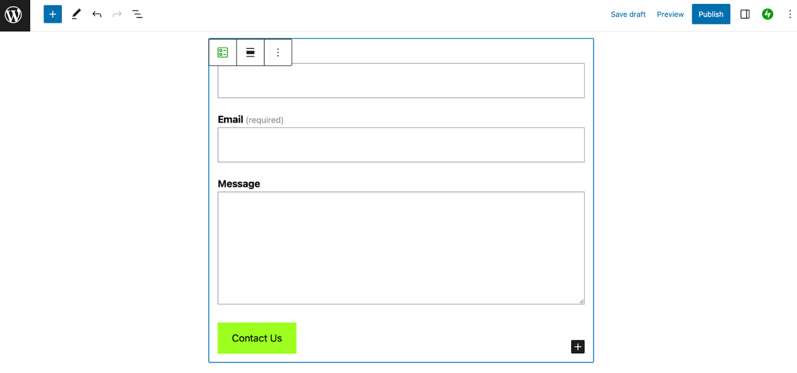Jetpack form block with a name, email, and message field