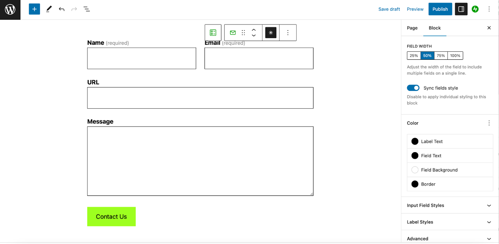 editing the colors of the Jetpack form block