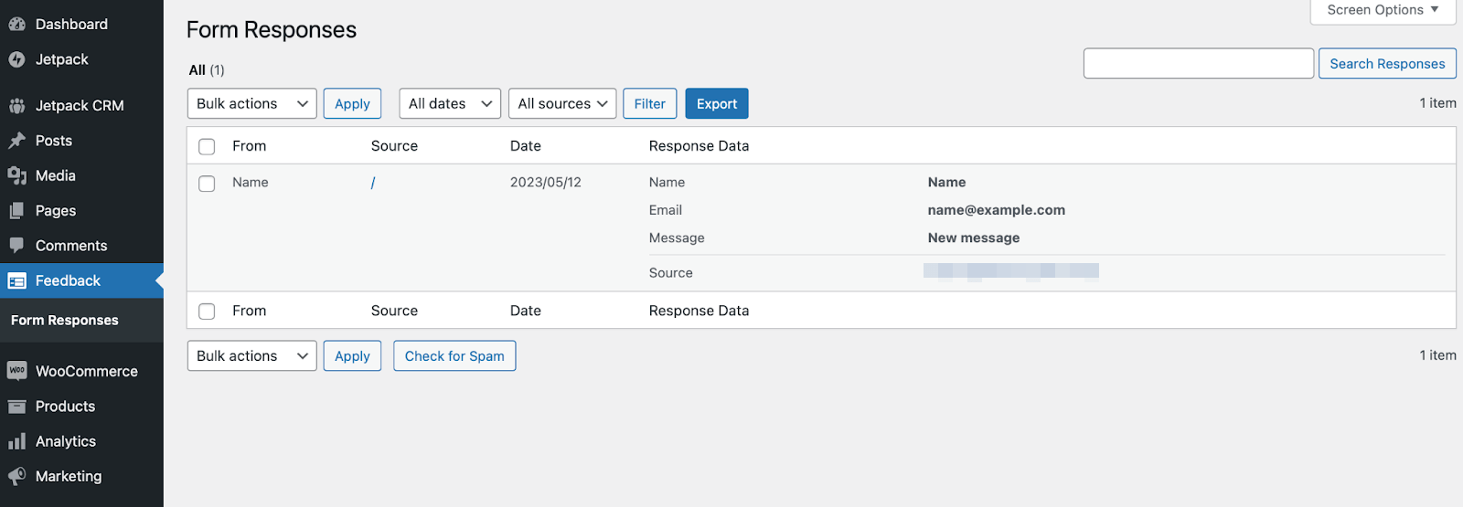 viewing form responses in WordPress