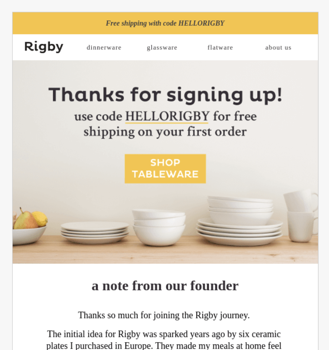 Rigby email example offering free shhipping