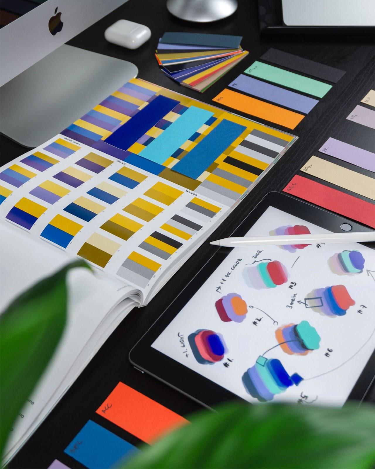 color swatches on a desk