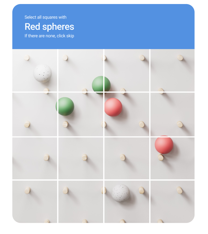 example of a CAPTCHA with red spheres