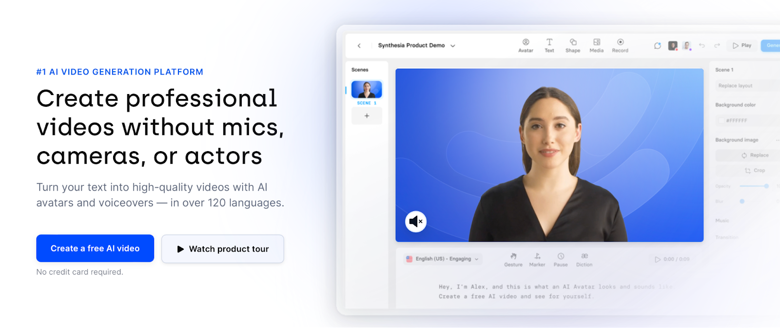 Synthesia homepage with a video