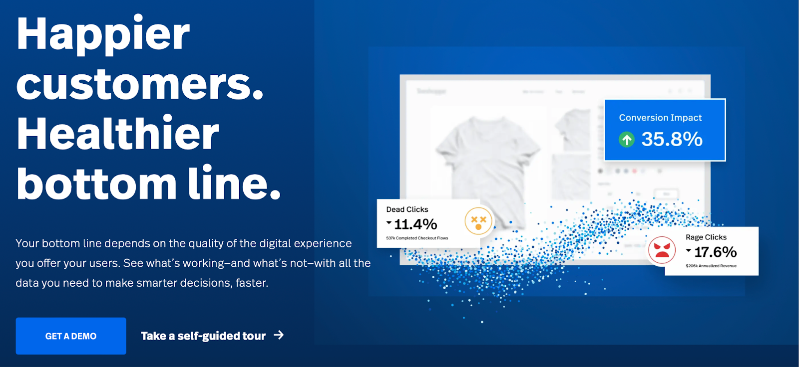 FullStory homepage with stats about their success