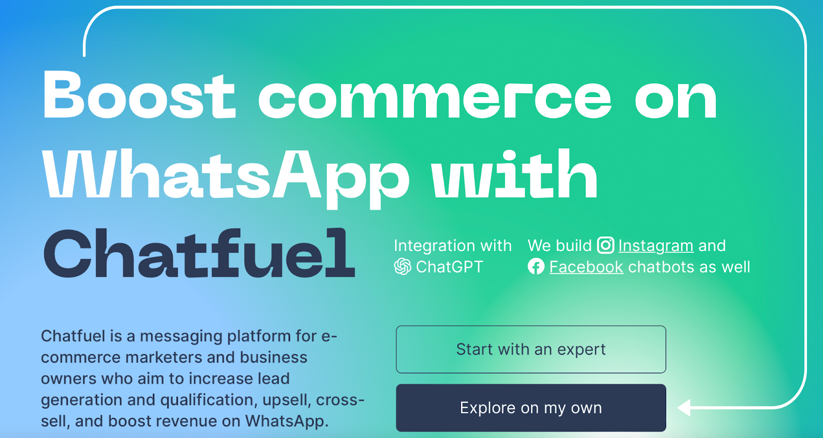 Chatfuel homepage with a bright green background