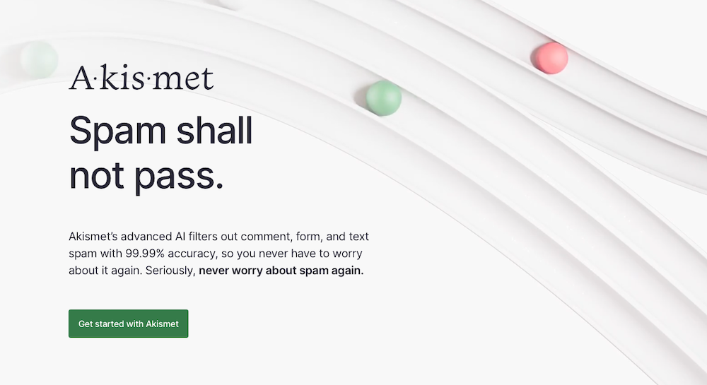 Akismet homepage with information about the tool 