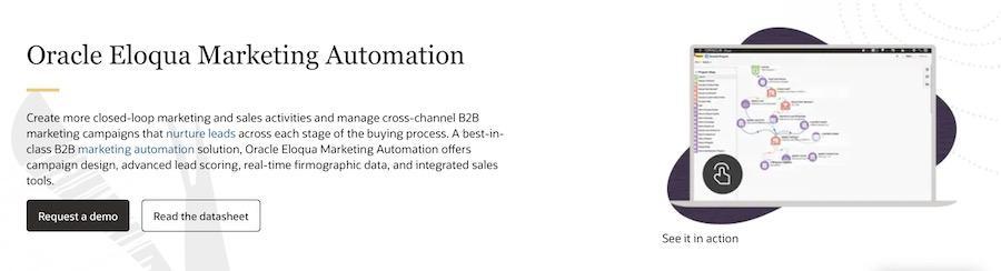 Oracle Eloqua homepage with information about the tool