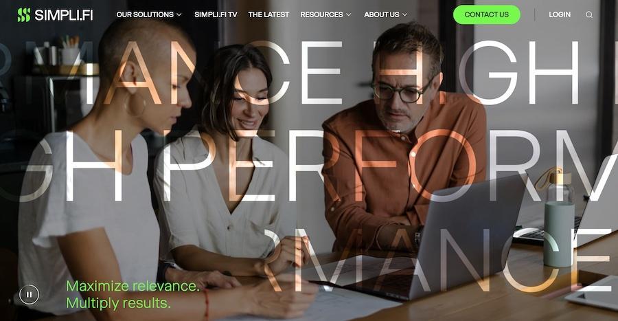 Simpli.fi homepage with text layered on top of an image