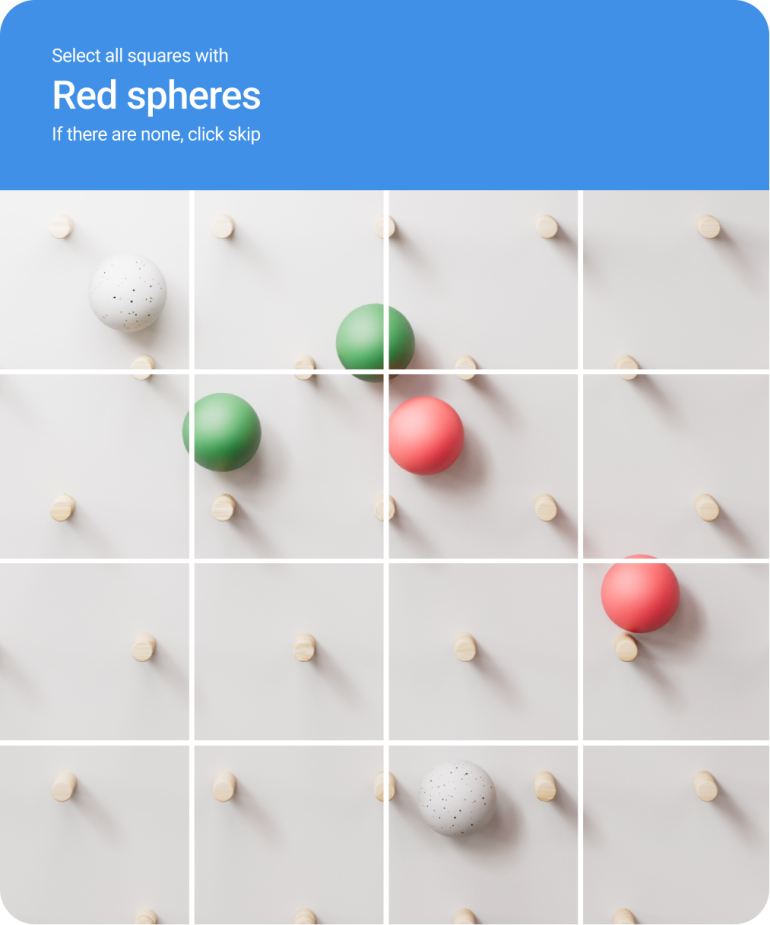 CAPTCHA examples prompting users to select red spheres