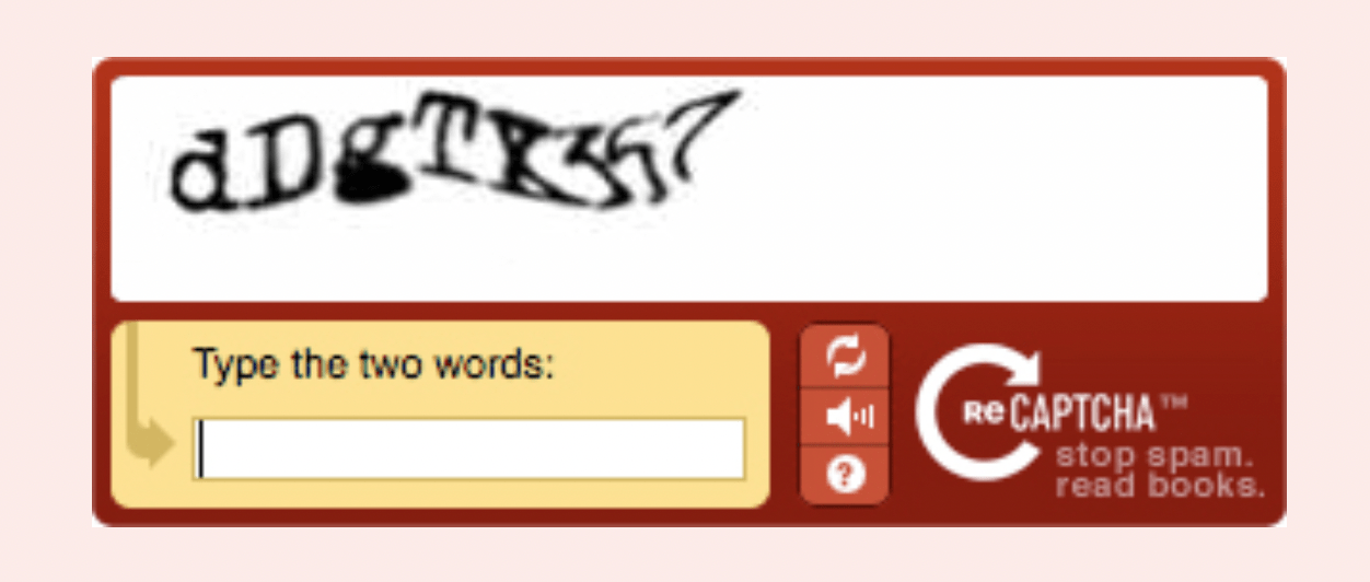 traditional reCAPTCHA with mixed up letters