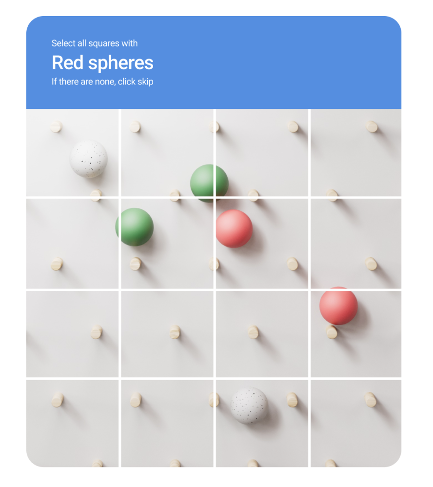 CAPTCHA asking users to identify red spheres