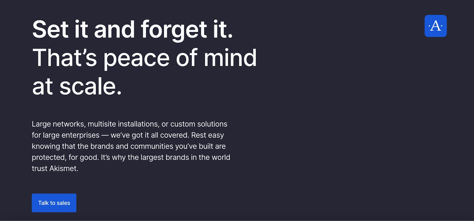 Akimet page with text "set it and forget it"