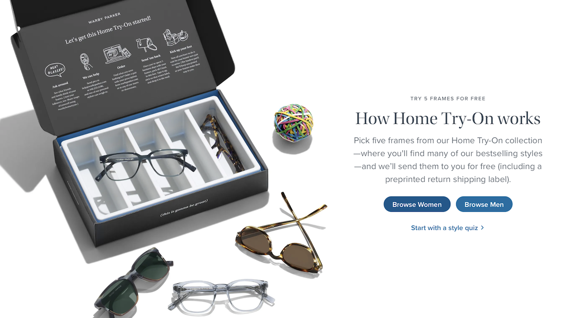 Warby Parker landing page